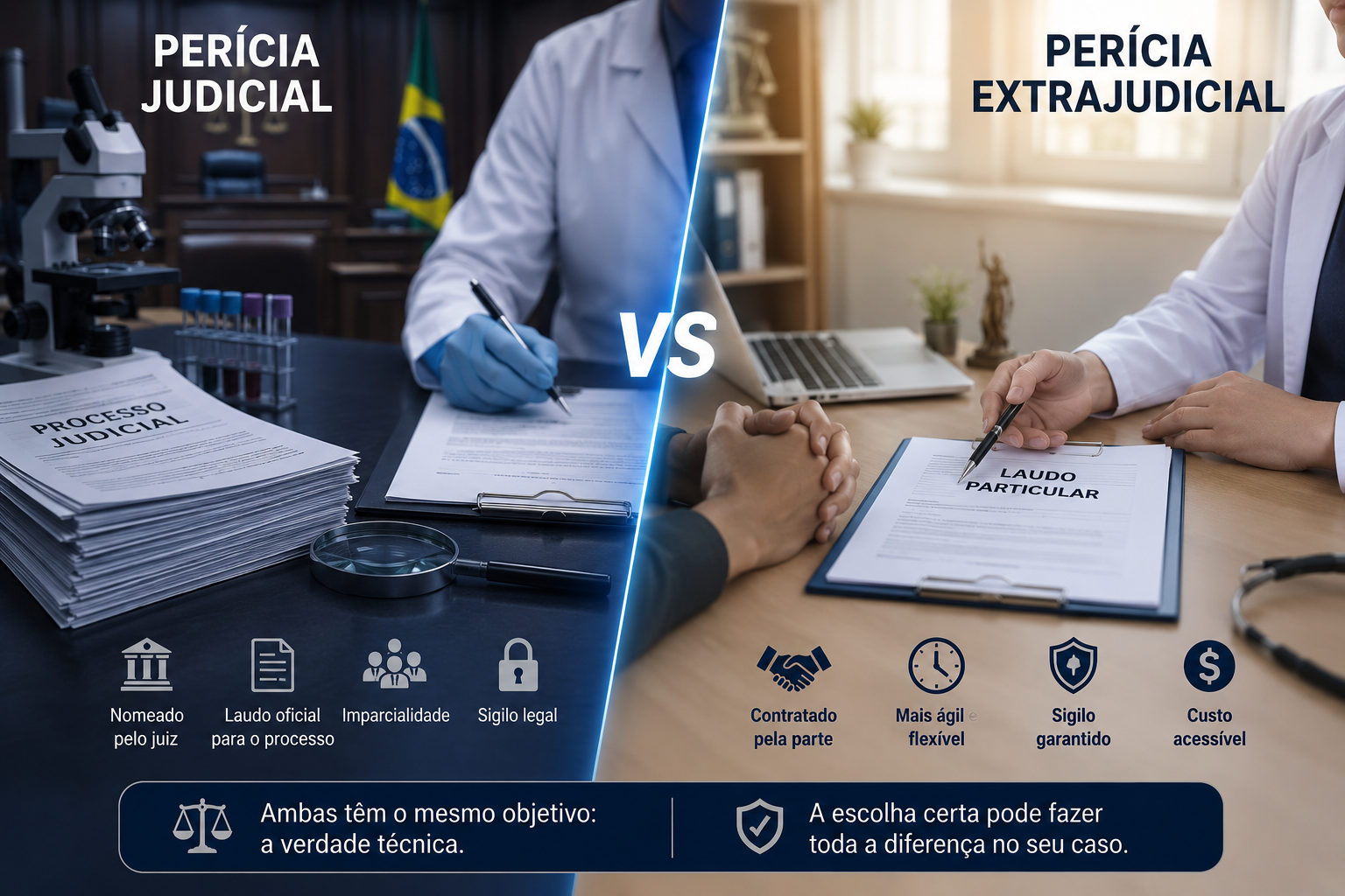 Perícia judicial vs extrajudicial